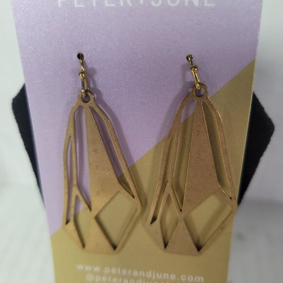 Revolve Peter & June "Gem" Geometric Raw Brass Chandelier Dangle Earrings - Picture 2 of 3